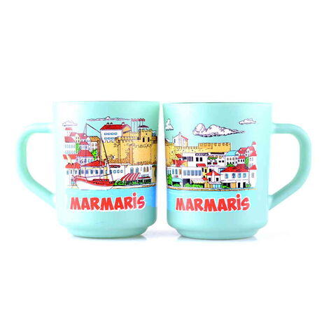 Marmaris Themed Colored Glass Mug - 10