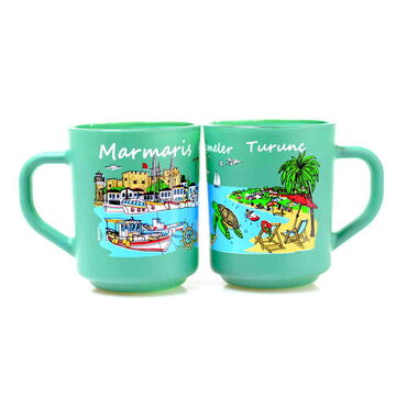 Marmaris Themed Colored Glass Mug - 14