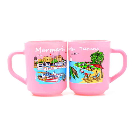 Marmaris Themed Colored Glass Mug - 15