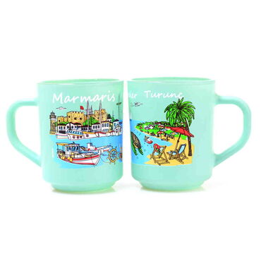 Marmaris Themed Colored Glass Mug - 17