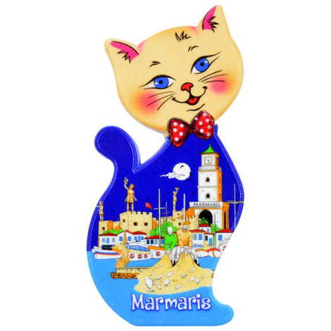 Marmaris Themed Customised UV Printed Plastic Base Cat Shaped Fridge Magnet 43x87 mm - 4