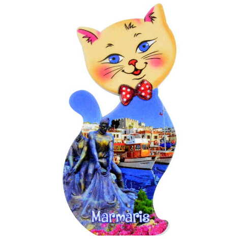 Marmaris Themed Customised UV Printed Plastic Base Cat Shaped Fridge Magnet 43x87 mm - 5