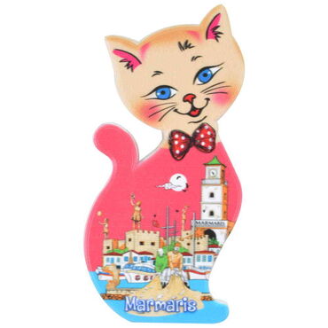 Marmaris Themed Customised UV Printed Plastic Base Cat Shaped Fridge Magnet 43x87 mm - 6