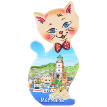 Marmaris Themed Customised UV Printed Plastic Base Cat Shaped Fridge Magnet 43x87 mm - 7