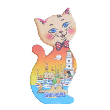 Marmaris Themed Customised UV Printed Plastic Base Cat Shaped Fridge Magnet 43x87 mm - 8