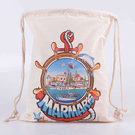 Marmaris Themed Digital Printed Raw Fabric Backpack 33x43 cm - 3