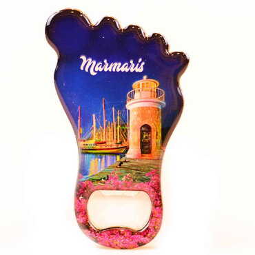 Marmaris Themed Foot Shaped Metal Magnetic Bottle Opener 100x59 mm - 5