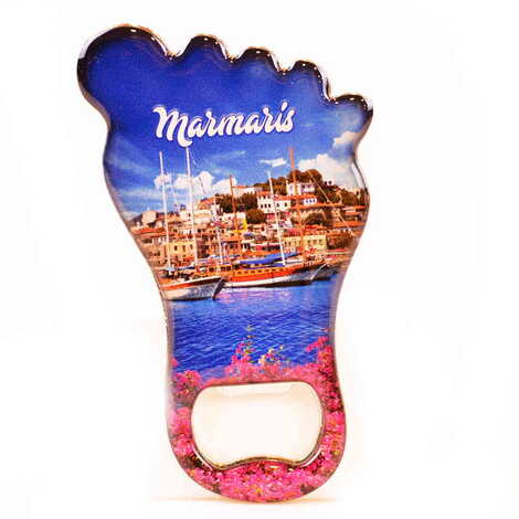 Marmaris Themed Foot Shaped Metal Magnetic Bottle Opener 100x59 mm - 8