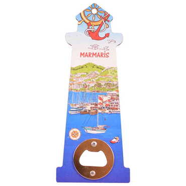 Marmaris Themed Lighthouse Shaped Printed MDF Wooden Bottle Opener 188x77 mm - 3