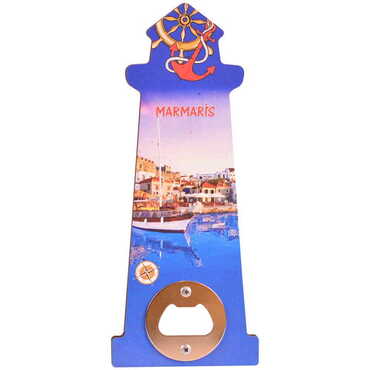 Marmaris Themed Lighthouse Shaped Printed MDF Wooden Bottle Opener 188x77 mm - 4