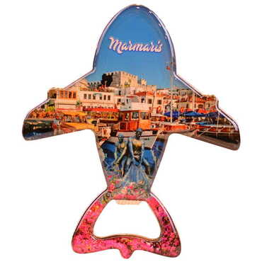 Marmaris Themed Plane Shaped Metal Magnetic Bottle Opener 105x89 mm - 4