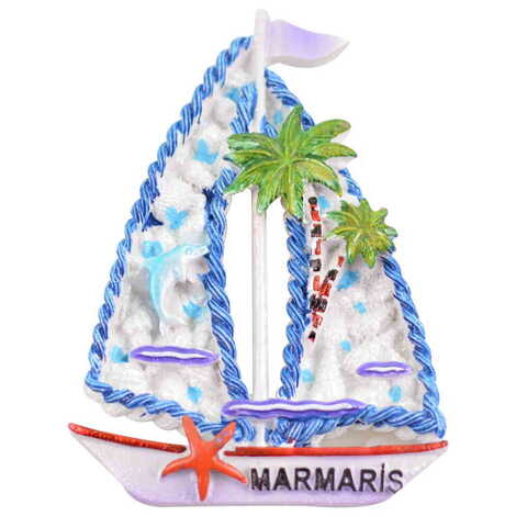 Marmaris Themed Polyester Stoned And Nacrous Fridge Magnet - 47