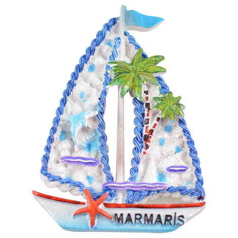 Marmaris Themed Polyester Stoned And Nacrous Fridge Magnet - 48