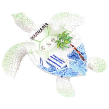 Marmaris Themed Polyester Turtle Shape Nacrous and Crystal Detailed Ashtray Small Size - 5