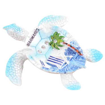 Marmaris Themed Polyester Turtle Shape Nacrous and Crystal Detailed Ashtray Small Size - 6