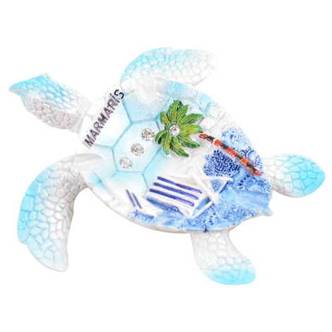 Marmaris Themed Polyester Turtle Shape Nacrous and Crystal Detailed Ashtray Small Size - 6