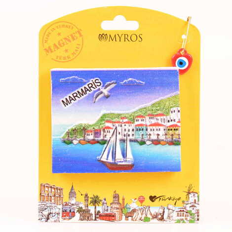 Marmaris Themed Polyester UV Printed Custom Backing Carded Fridge Magnet - 10