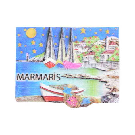 Marmaris Themed Polyester UV Printed Stoned And Nacrous Fridge Magnet - 3