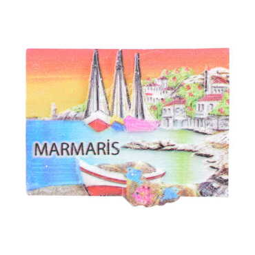 Marmaris Themed Polyester UV Printed Stoned And Nacrous Fridge Magnet - 6