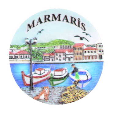 Marmaris Themed Polyester UV Printed Stoned And Nacrous Fridge Magnet - 8