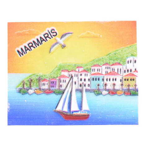 Marmaris Themed Polyester UV Printed Stoned And Nacrous Fridge Magnet - 10