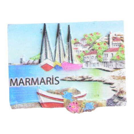 Marmaris Themed Polyester UV Printed Stoned And Nacrous Fridge Magnet - 12