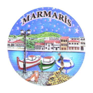 Marmaris Themed Polyester UV Printed Stoned And Nacrous Fridge Magnet - 17