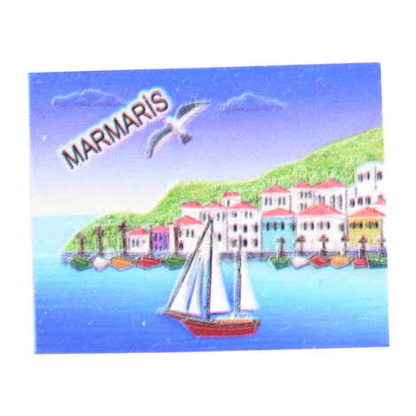 Marmaris Themed Polyester UV Printed Stoned And Nacrous Fridge Magnet - 20