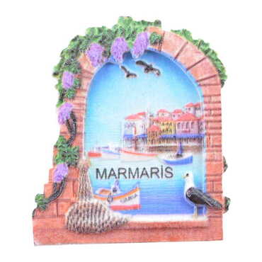 Marmaris Themed Polyester UV Printed Stoned And Nacrous Fridge Magnet - 21