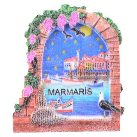 Marmaris Themed Polyester UV Printed Stoned And Nacrous Fridge Magnet - 22