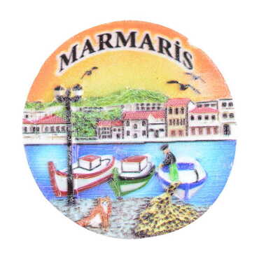 Marmaris Themed Polyester UV Printed Stoned And Nacrous Fridge Magnet - 43