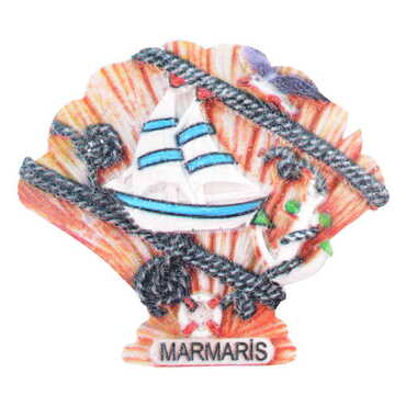 Marmaris Themed Polyester UV Printed Stoned And Nacrous Fridge Magnet - 45