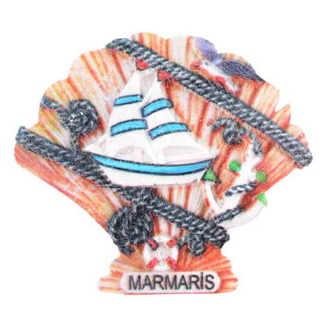 Marmaris Themed Polyester UV Printed Stoned And Nacrous Fridge Magnet - 45