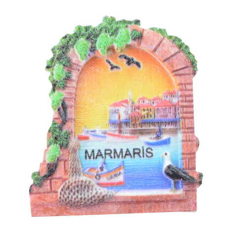 Marmaris Themed Polyester UV Printed Stoned And Nacrous Fridge Magnet - 46