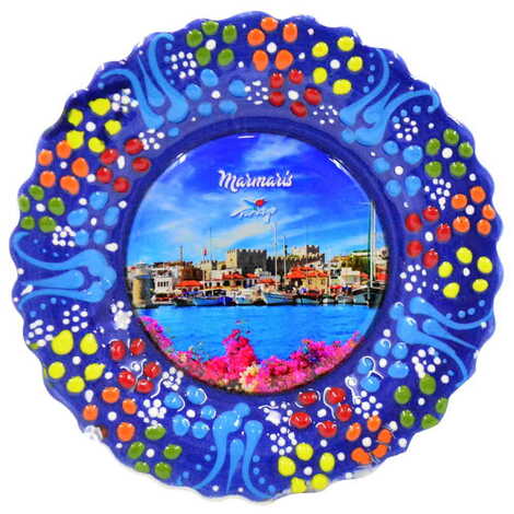 Marmaris Themed Turkish Ceramic Plate With Epoxy 25 Cm - 5