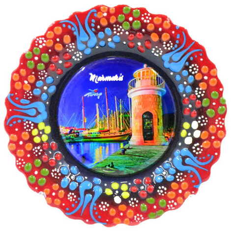 Marmaris Themed Turkish Ceramic Plate With Epoxy 25 Cm - 6