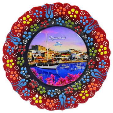 Marmaris Themed Turkish Ceramic Plate With Epoxy 25 Cm - 7