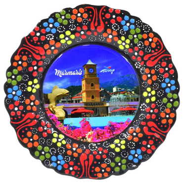 Marmaris Themed Turkish Ceramic Plate With Epoxy 25 Cm - 8