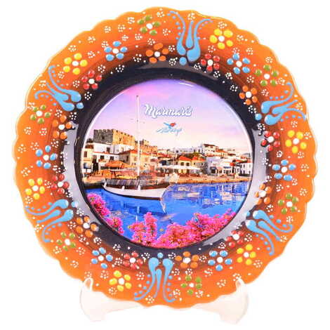 Marmaris Themed Turkish Ceramic Plate With Epoxy 25 Cm - 9