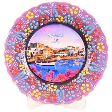 Marmaris Themed Turkish Ceramic Plate With Epoxy 25 Cm - 10