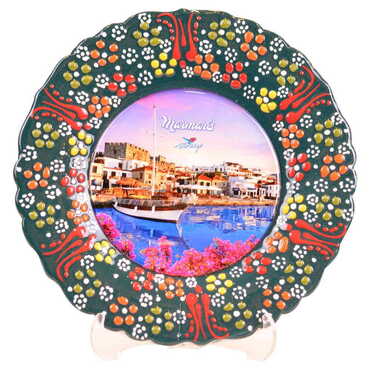 Marmaris Themed Turkish Ceramic Plate With Epoxy 25 Cm - 11