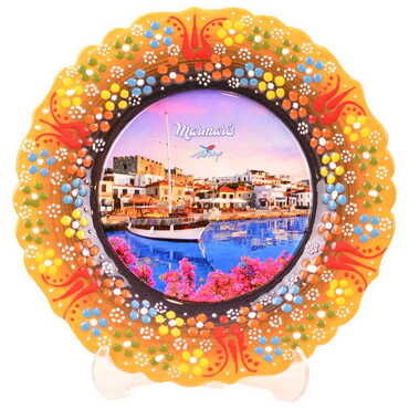 Marmaris Themed Turkish Ceramic Plate With Epoxy 25 Cm - 13