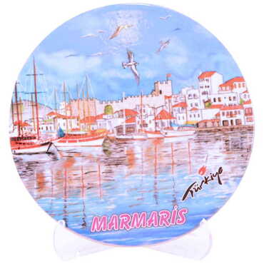 Marmaris Themed Turkish Ceramic Turkey Themed Round Trivet 110 mm - 4