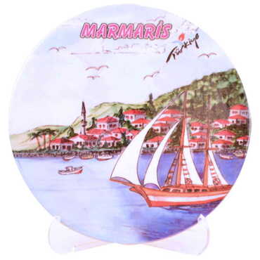 Marmaris Themed Turkish Ceramic Turkey Themed Round Trivet 110 mm - 6