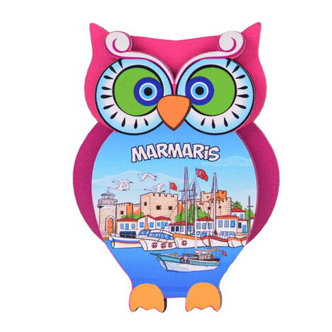 Marmaris Themed Wooden Cute Animals Souvenşr Fridge Magnet Serie C 90x120 mm - 4