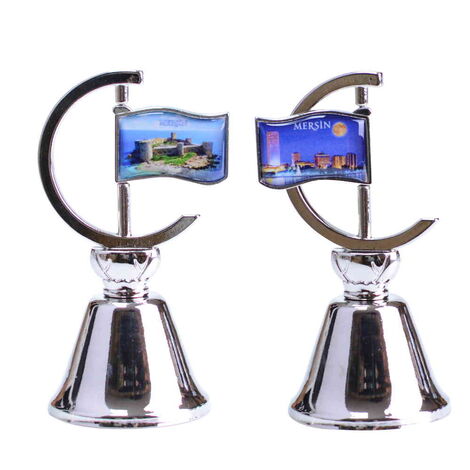 Mersin Themed Collectible Souvenir Double Side Metal Spinner Flag Bell 44x96 mm - 3