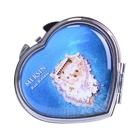 Mersin Themed Customised Metal Epoxy Travel Make Up Compact Heart Shaped Mirror 70x65x8 mm - 4