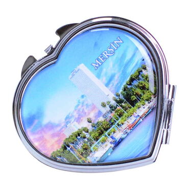 Mersin Themed Customised Metal Epoxy Travel Make Up Compact Heart Shaped Mirror 70x65x8 mm - 5