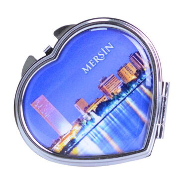 Mersin Themed Customised Metal Epoxy Travel Make Up Compact Heart Shaped Mirror 70x65x8 mm - 6