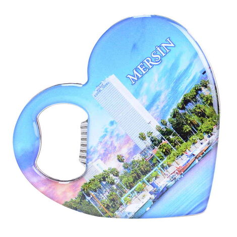 Mersin Themed Heart Shaped Metal Magnetic Bottle Opener 85x76 mm - 3